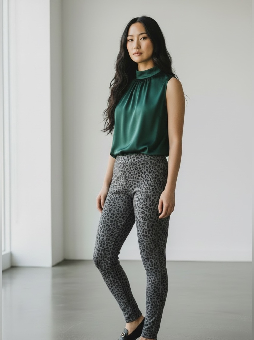 Zac & Rachel High-Rise Leopard Print Leggings in Charcoal Gray
